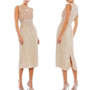 Mac Duggal Gold Silver Pink Sequin Midi Sheath Dress Women 8 Formal Holiday Gala